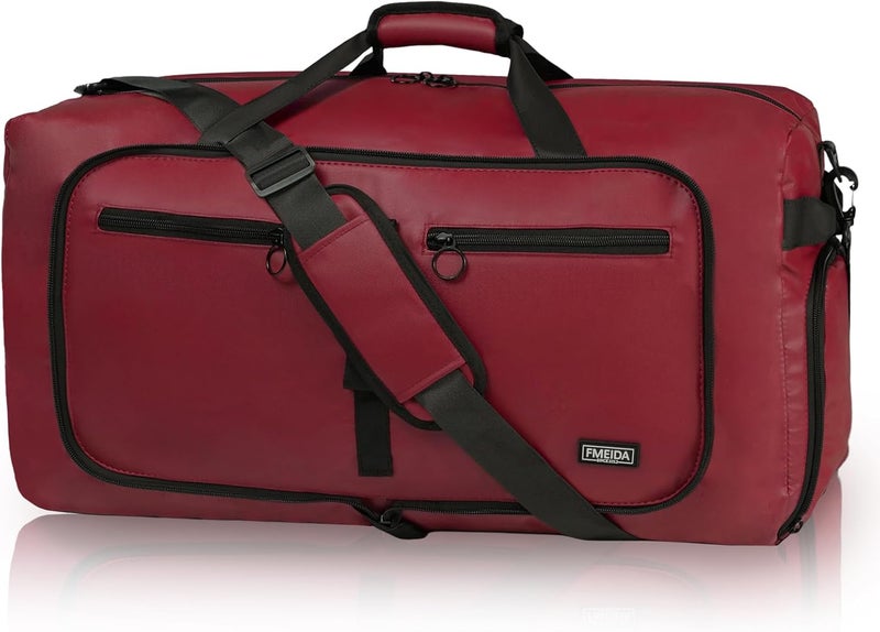 Fmeida 65L Duffle Bag with Shoes Compartment, Foldable Travel Duffel Bags for Men Women, Large Packable Travel Bag Water Repellent & Tear Resistant (Red) - Image 1